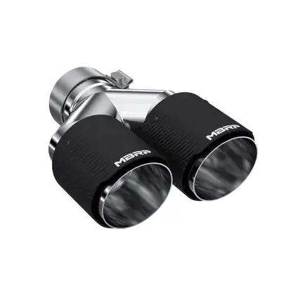 MBRP Exhaust Carbon Fiber Exhaust Tip; 3 in. Inlet Diameter; 4 in. Outlet Diameter; Right Tip 9.87 in. Length; Left Tip 9.37 in. Length; Dual Out; Carbon Fiber Finish;