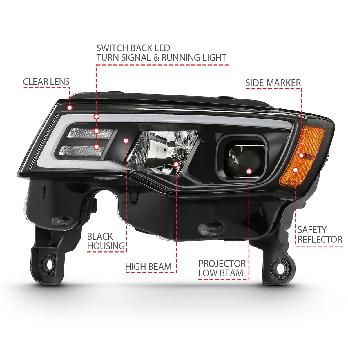Jeep Grand Cherokee 17-22 Projector Switchback LED Plank Style Headlights Black (Not For HID Models) product image