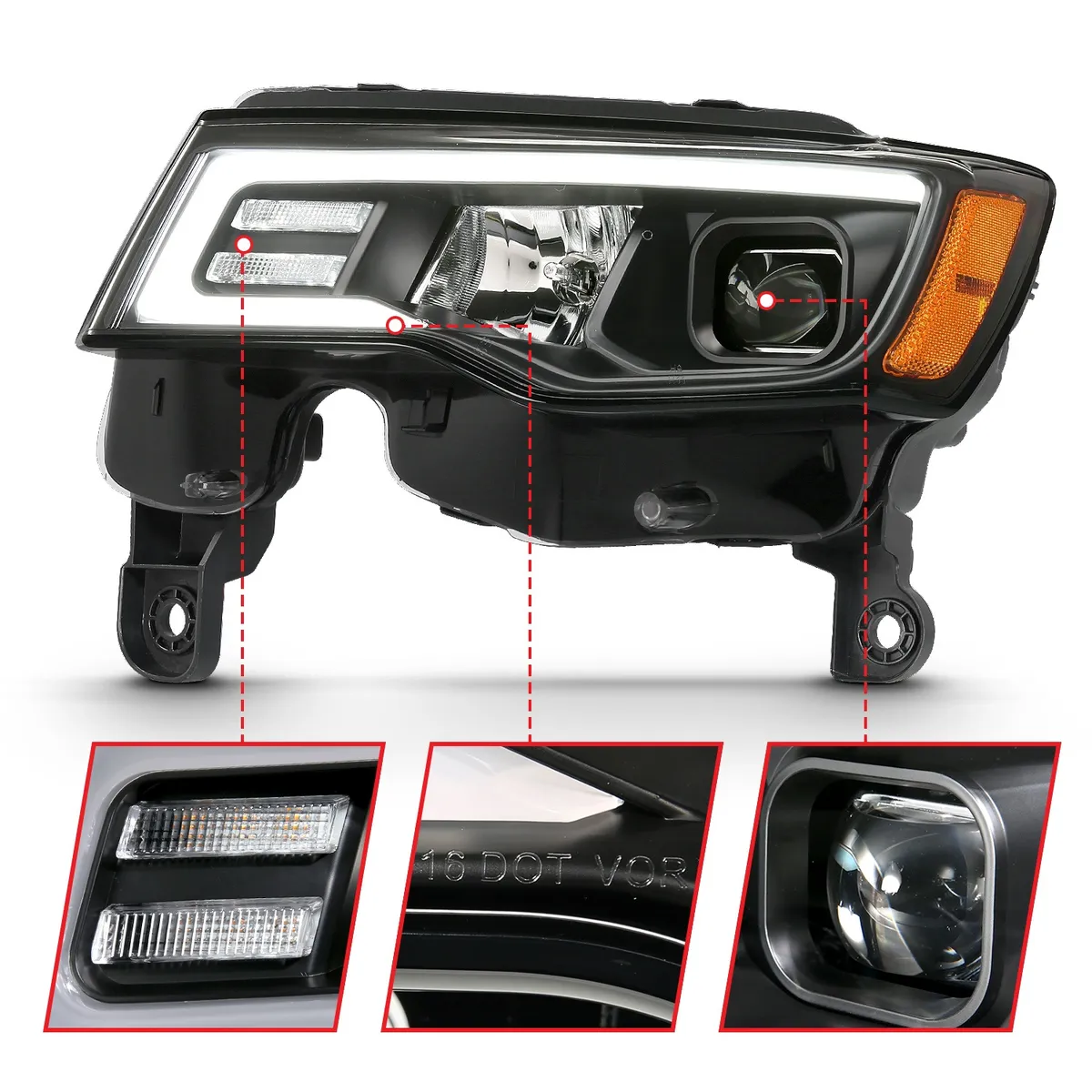 Jeep Grand Cherokee 17-22 Projector Switchback LED Plank Style Headlights Black (Not For HID Models) product image