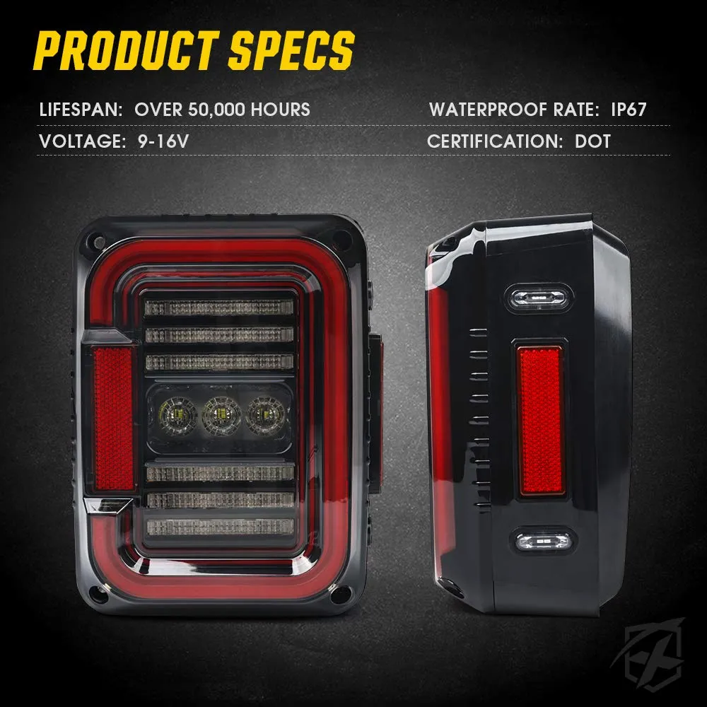 Xprite Jeep Wrangler JK LED Tail Lights 07-18 – Plug & Play Rear Brake, Turn Signal | Inspire Series product image