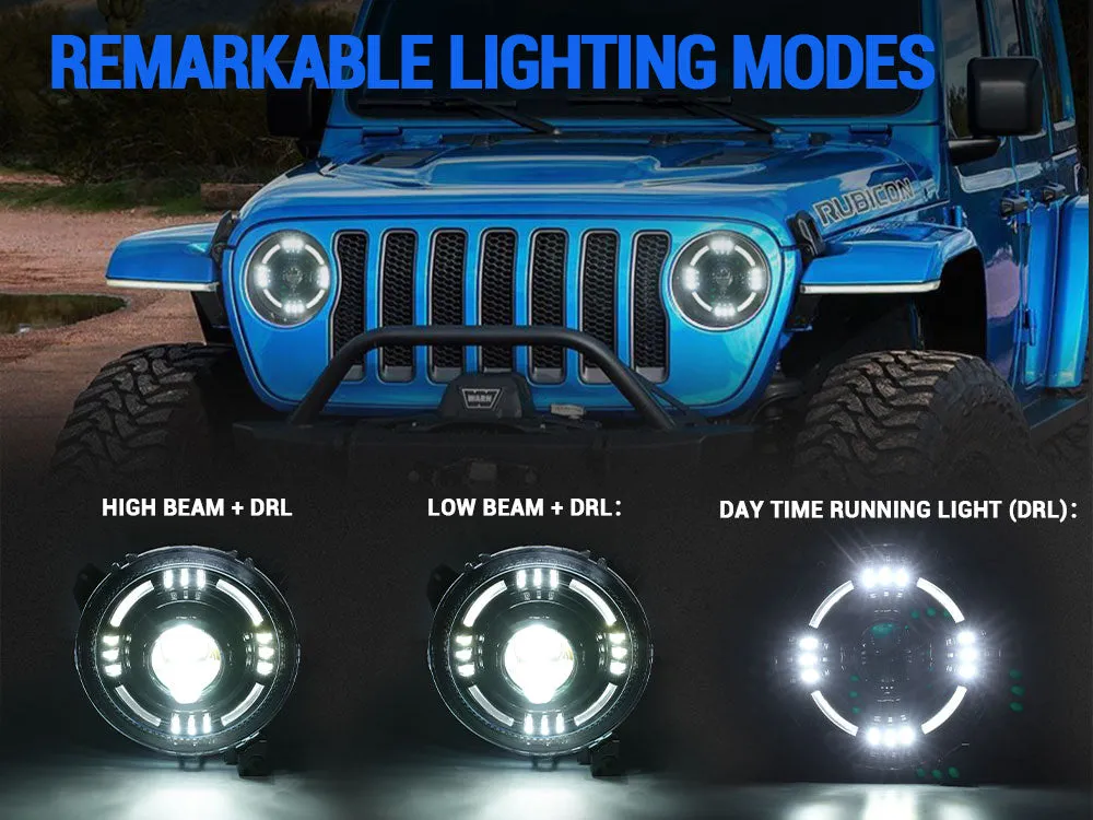"High-Output 9"" 80W LED Halo Headlights with DRL for 2018+ Jeep Wrangler JL JT" product image
