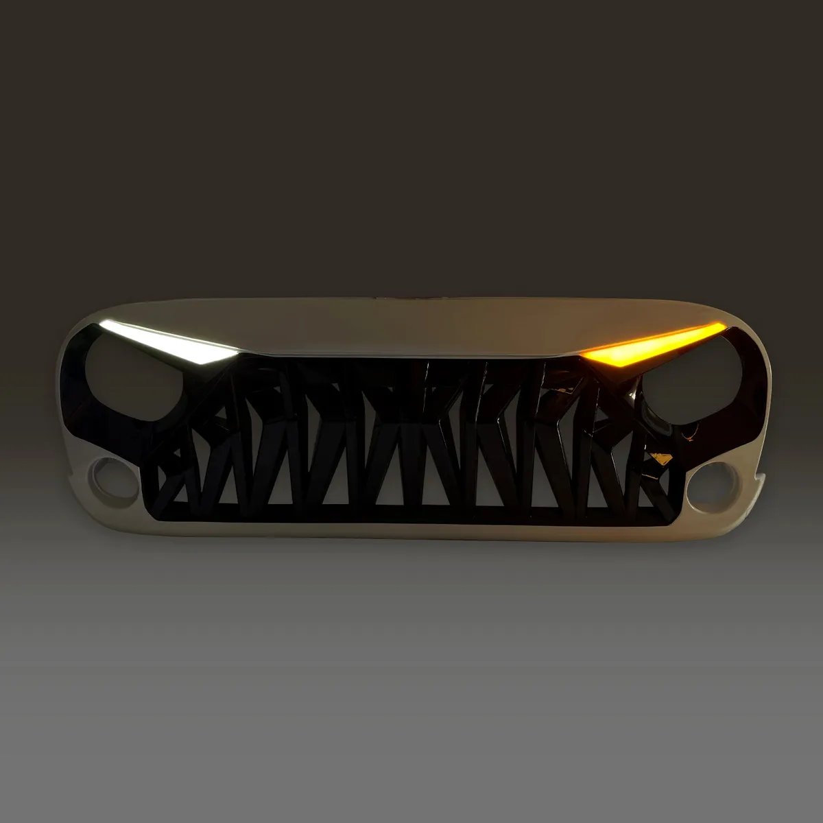 Shark Grille W/ LED Eyebrow DRL and Turn Signals - White & Black For 07-18 Jeep Wrangler JK product image