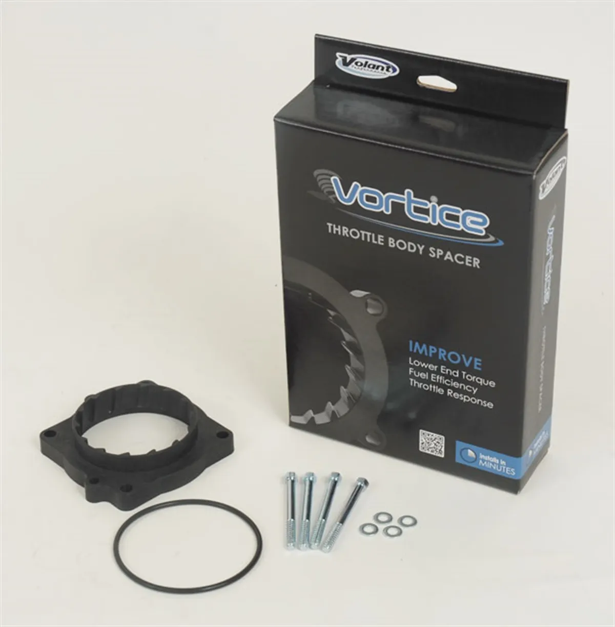 Vortice Throttle Body Spacer; Increases Lower End Torque/Fuel Efficiency/Throttle Response w/Stock Or Volant Intakes; Incl. Gasket And Hardware; Glass-Filled Nylon Composite; product image