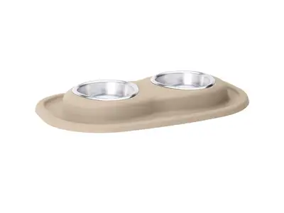 Weathertech Pet Feeding System; Tan; Double Low w/8 oz. Stainless Bowls;