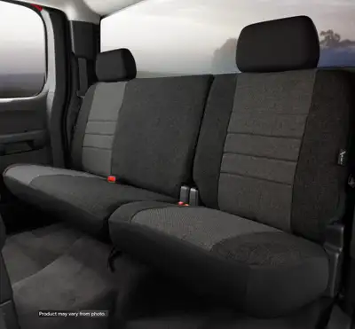 FIA OE™ Custom Seat Cover; Tweed; Charcoal; Split Seat; 40/60 w/Adjustable Headrests; Built In Center Seat Belt; Fold Flat Backrest;