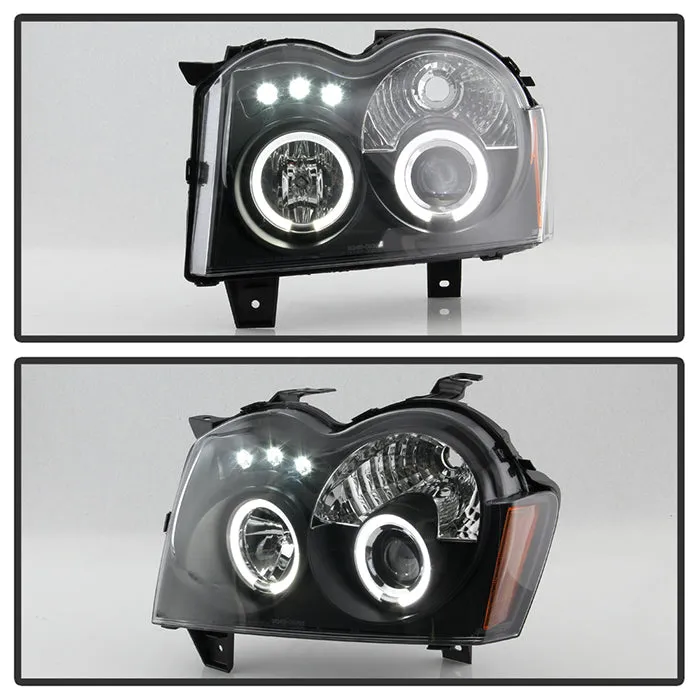 ( Spyder Signature ) Jeep Grand Cherokee 05-07 Projector Headlights - LED Halo - LED ( Replaceable LEDs ) - Black - High H1 (Included) - Low 9006 (Not Included) product image