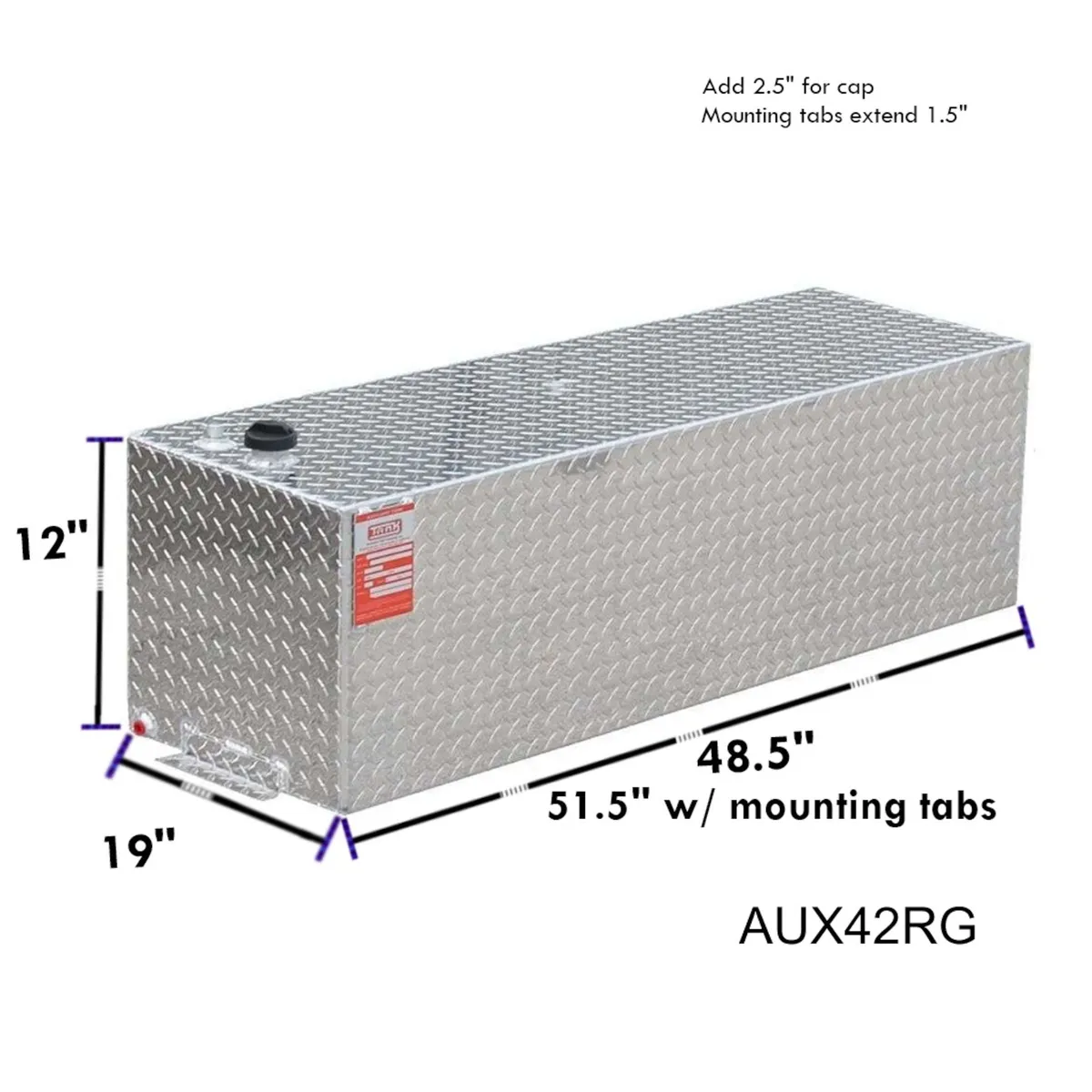 42 Gallon Black Rectangle Diamond Plate Alum Gasoline Auxilary Tank W/Fuel Picku product image