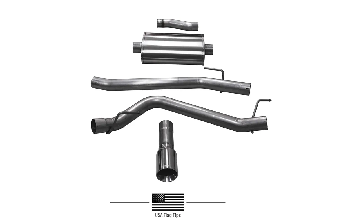 Corsa Performance 3.0in. Cat-Back Single Side Exit with Single 4.0in. Straight-Cut Tips with USA Flag Etch