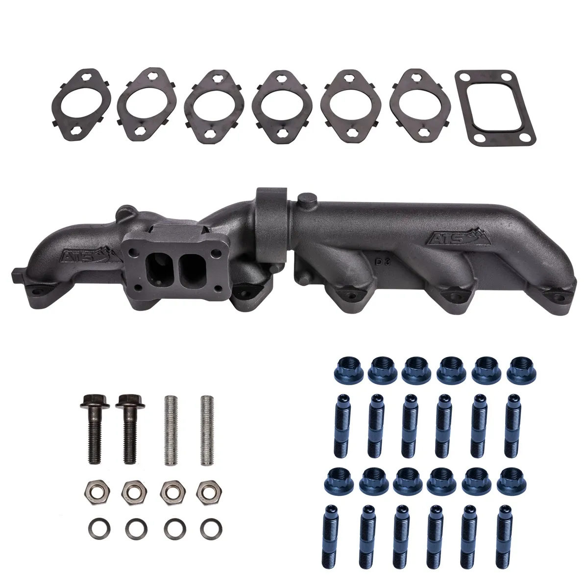 ATS Diesel Performance ATS Pulse Flow Exhaust Manifold Kit Fits 2003-2007 5.9L Cummins 2-Piece T3 T4 With Optional Premium Hardware And Gaskets