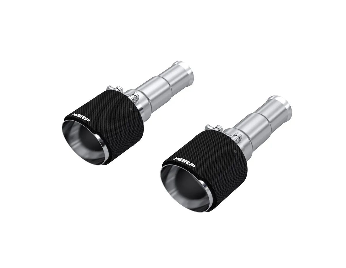 Carbon Fiber Exhaust Tip; 3 in. Inlet Diameter; 5 in. Outlet Diameter; Angle Cut; Dual Wall; Sold In Pairs; product image