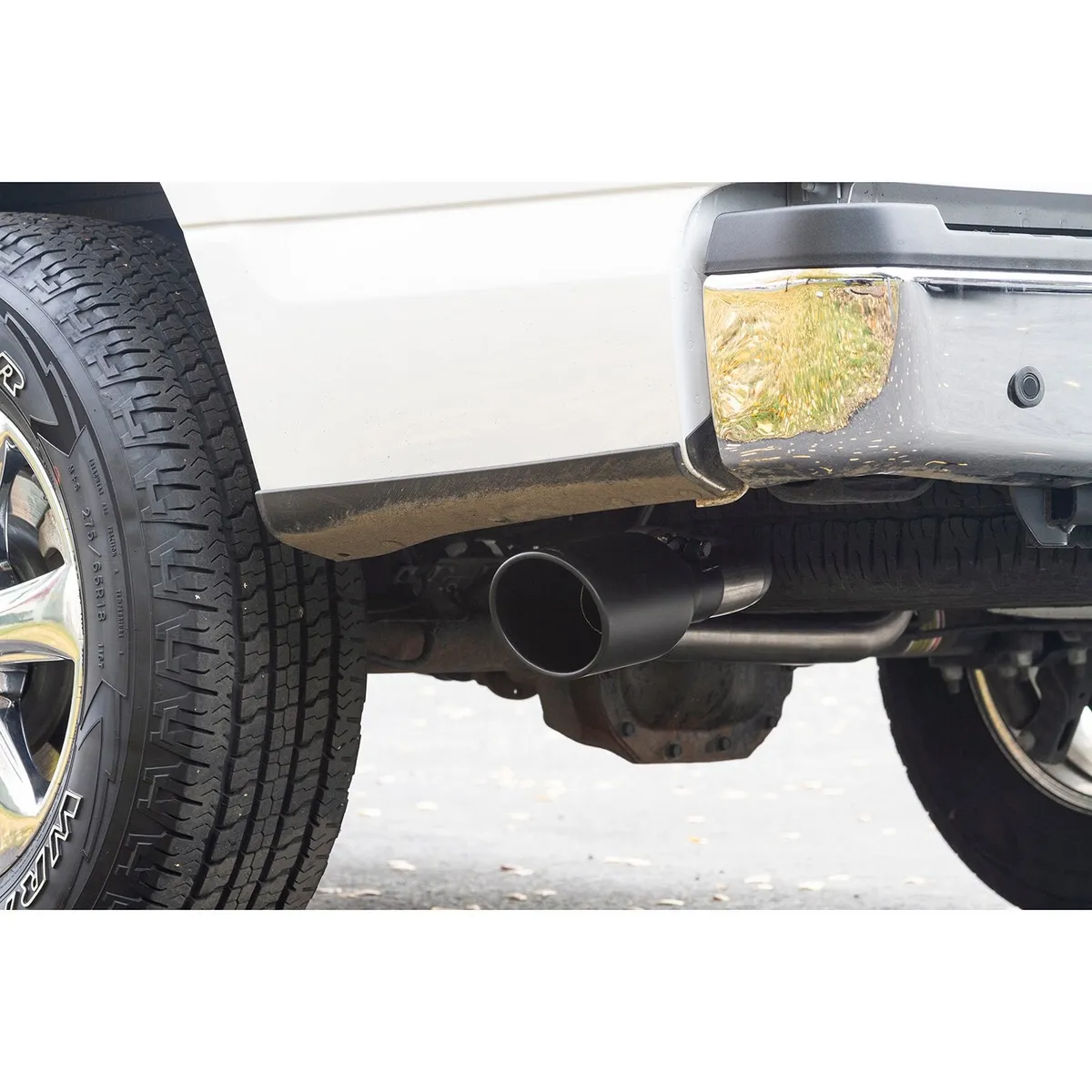 15-18 Ford F-150 12 Ton 2.7L3.5L Eco 3.5L TiVCT and 5.0L All Wheelbases except Std CabSB 24 Wheel Drive Cat-back 2.50 Tailpipes FlowFX Series Muffler 4.50 Black Ceramic Logo Embossed Stainless Tips DOS Mandrel Bent Tubing 409S Stainless product image