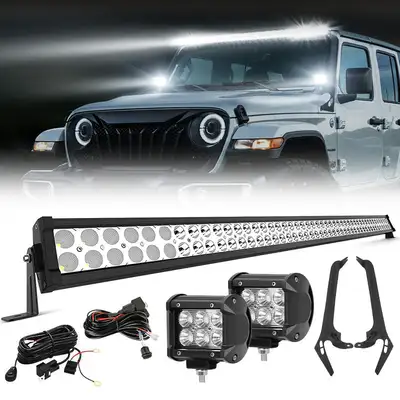 LED Factory Mart 52" Jeep Light Bar & Pods & Brackets for 2018-Later Wrangler JL JLU & Gladiator | Prevail Series