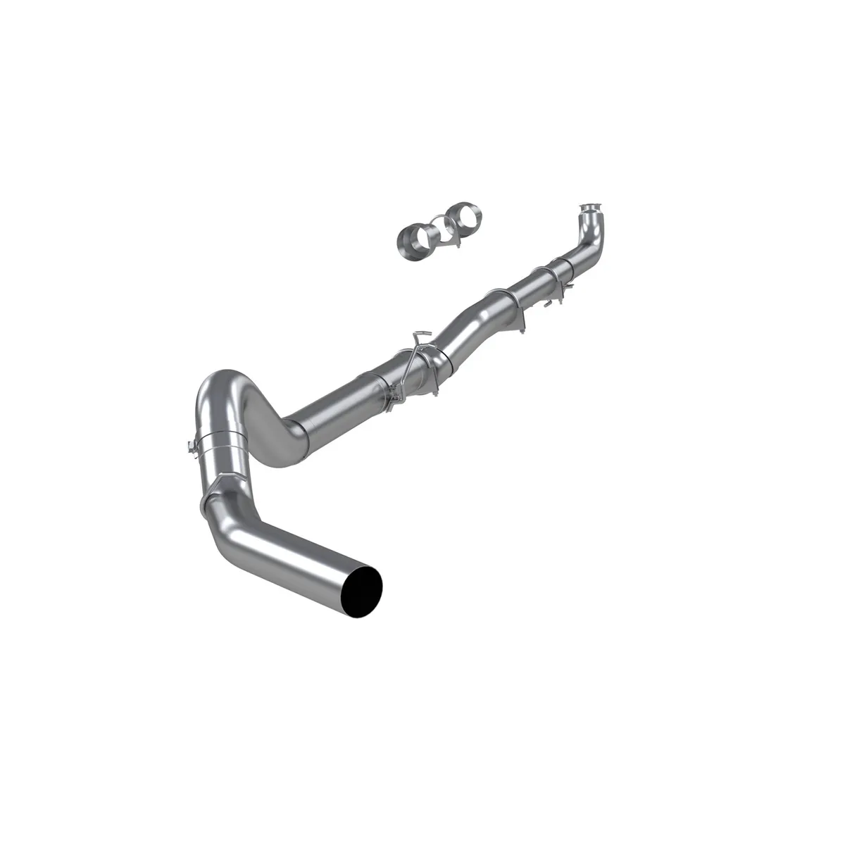 Armor Plus Cat Back Exhaust System; 5 in; Incl. 4 in. Front Pipe/Ext./AdapterPipes/MidPipe/MufflerDelete/OverAxlePipe; NoTip; SingleSideExit; OffRoad; 409StainlessSteel; product image
