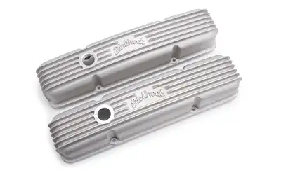 Edelbrock Valve Cover, Classic Aluminum, Chevy 262-400 V8 1959-1986, Combo Breather Hole and Oil Fill Hole, Satin