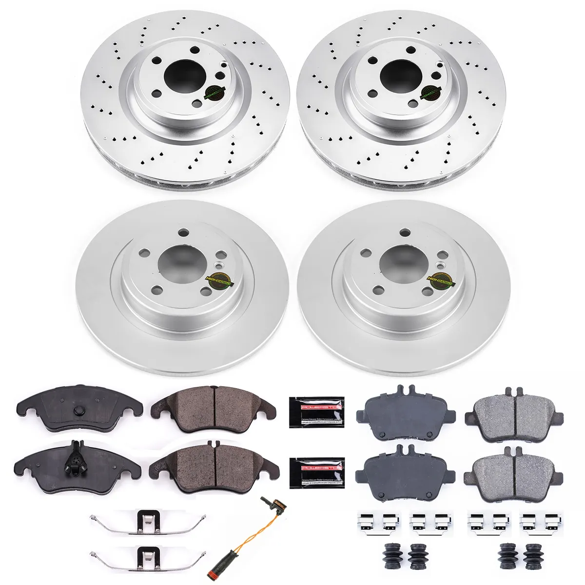 Z23 Sport Geomet Coated Rotor Kit For European Vehicles: Genuine Geomet Fully Coated Rotors; Carbon-Fiber Ceramic Pads W/Hardware; Pad Sensors product image