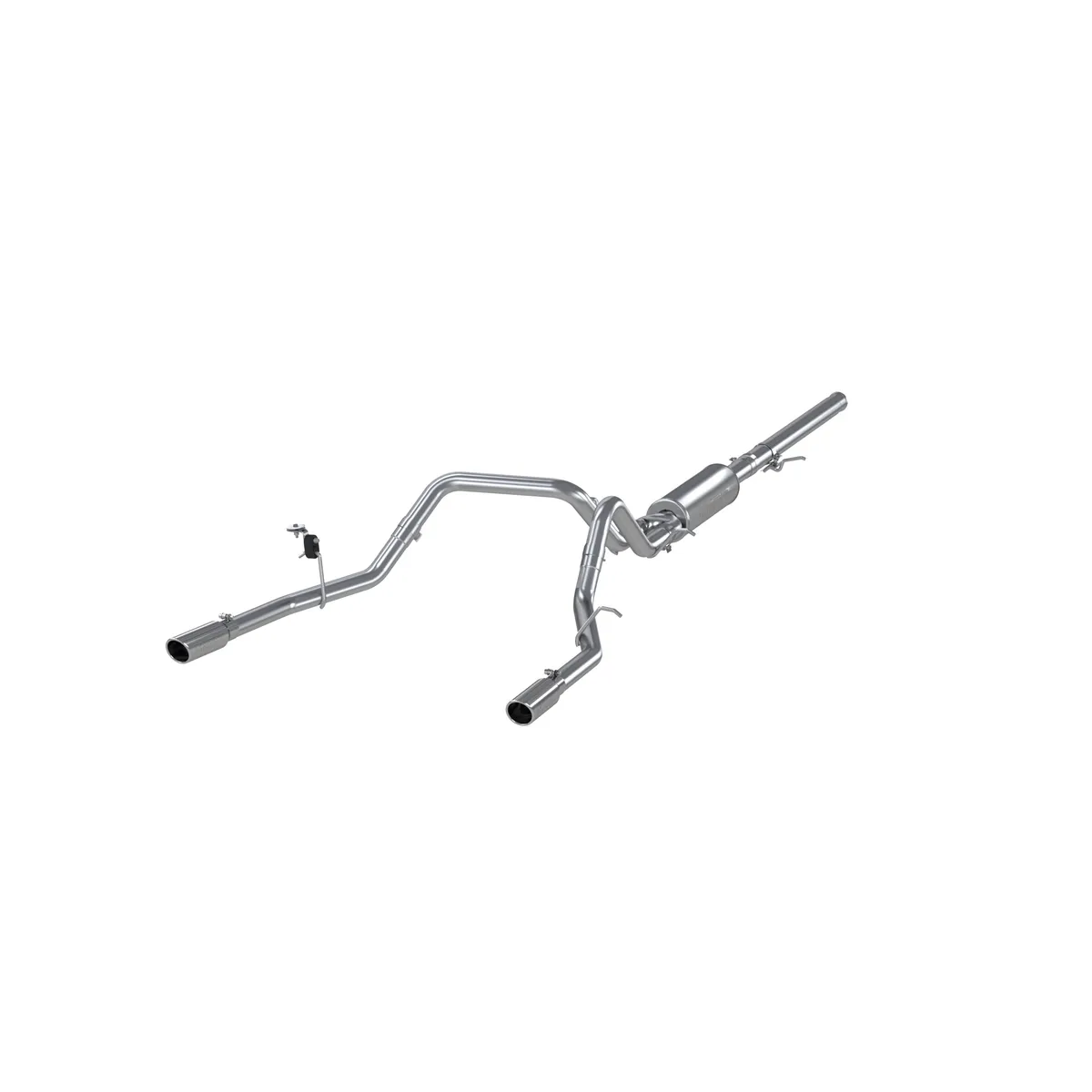 Armor Plus Cat Back Exhaust System; 3 in.; Incl. Ext. Pipe/Mid Pipe/Muffler/Over Axle Pipes/Tailpipes/Hardware/3.5 in. OD Tip; Dual Split Rear Exit; T409 Stainless Steel; product image