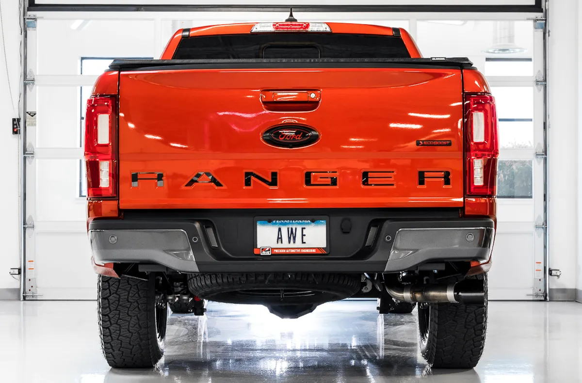 AWE 0FG Exhaust with BashGuard for Ford Ranger - Dual Diamond Black Tips product image