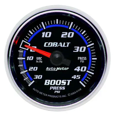 AutoMeter Gauge, Vac/Boost, 2 1/16", 30inHg-45psi, Mechanical, Cobalt
