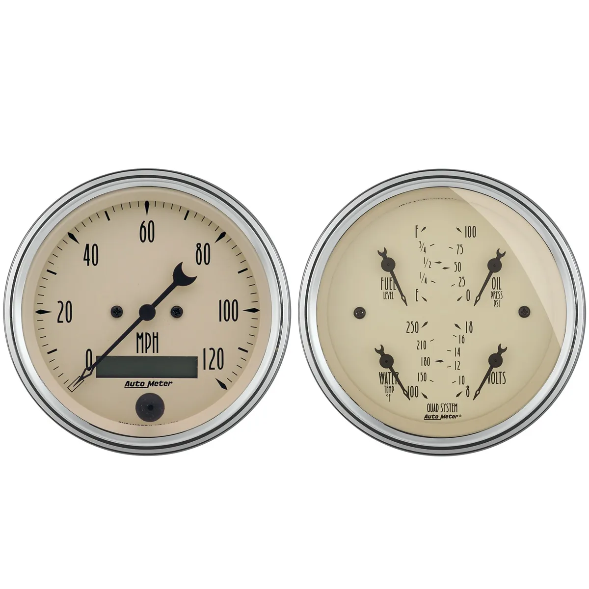 2 Pc. Gauge Kit, 3-3/8 In. Quad & Speedometer, 240-33 o, Antique Beige product image