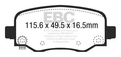 EBC Brakes 6000 Series Greenstuff Truck/SUV Brakes Disc Pads; FMSI Pad No. D1734; Solid; 278mm Dia.; Pad Dimensions: 115.6 x 49.5 x 16.5mm;