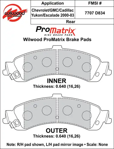 Wilwood Brakes 2000 - 2007 Cadillac, Chevrolet, GMC Original Equipment Pads - 150-D0834K