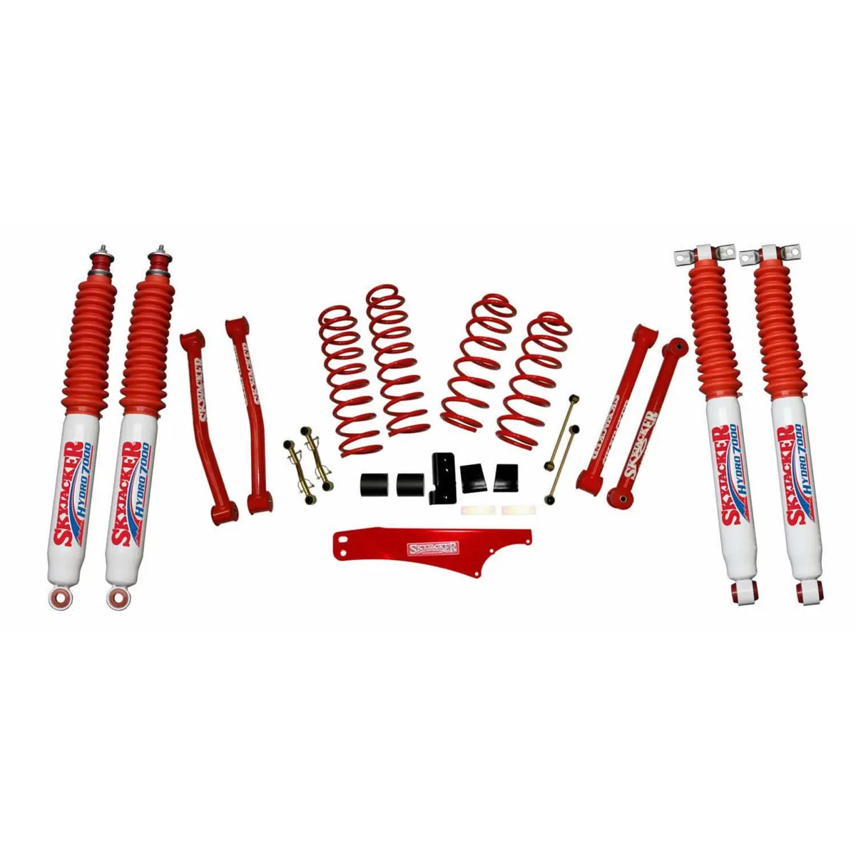 Skyjacker Suspension Lift Kit 07-18 Wrangler JK w/Shock 2.5-3.5 Inch Lift Incl. Rear Track Bar Brace Front And Rear Springs Classic Red Powder Coated Skyjacker