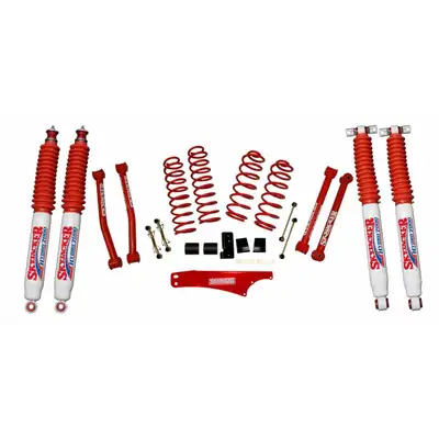 Skyjacker Suspension Lift Kit 07-18 Wrangler JK w/Shock 2.5-3.5 Inch Lift Incl. Rear Track Bar Brace Front And Rear Springs Classic Red Powder Coated Skyjacker