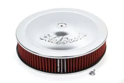 Edelbrock Air Cleaner, Pro-Flo Series, Round, 14 In. Diameter, Cloth Element, 3/8" Dropped Base, Chrome