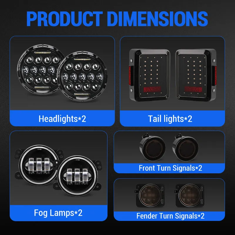 "Jeep JK 7"" Headlights, 4"" Fog Lamps, Front Turn Signals, Fender Turn Signals & Taillights" product image