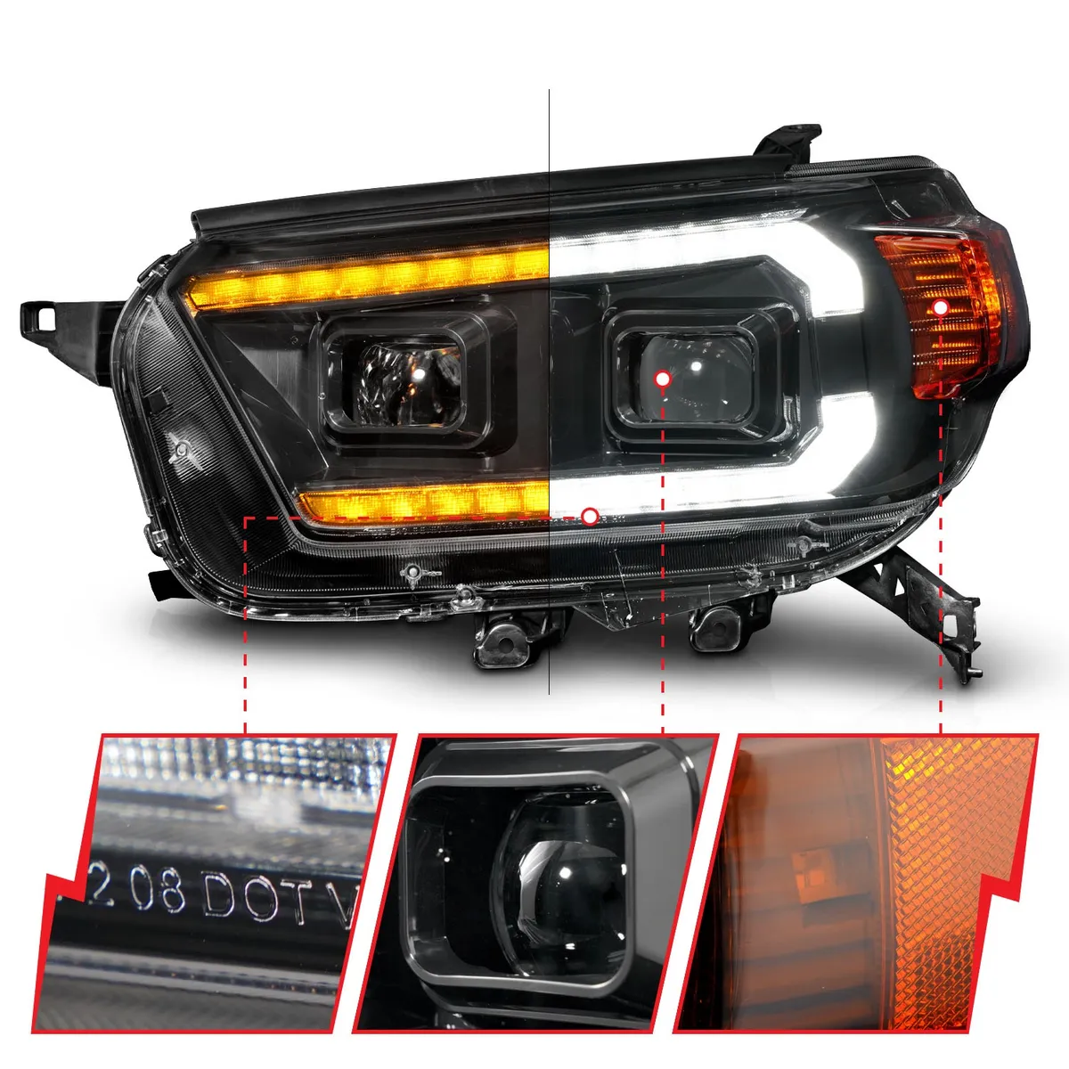 Toyota 4runner 10-13 Projector Plank Style Headlights Black w/ Sequential Signal & DRL product image