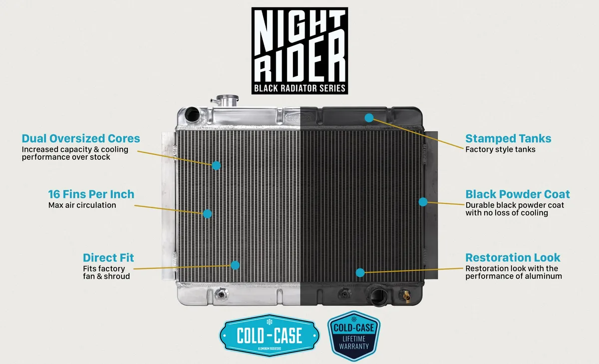 66-67 GTO With AC Automatic Aluminum Radiator Black Night Rider Series Cold Case Radiators product image