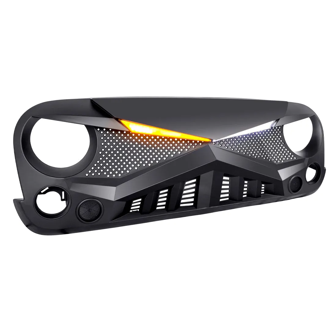 Hawke Grille W/ DRL Turn Signal Lights - Matte Black For 07-18 Jeep Wrangler JK product image