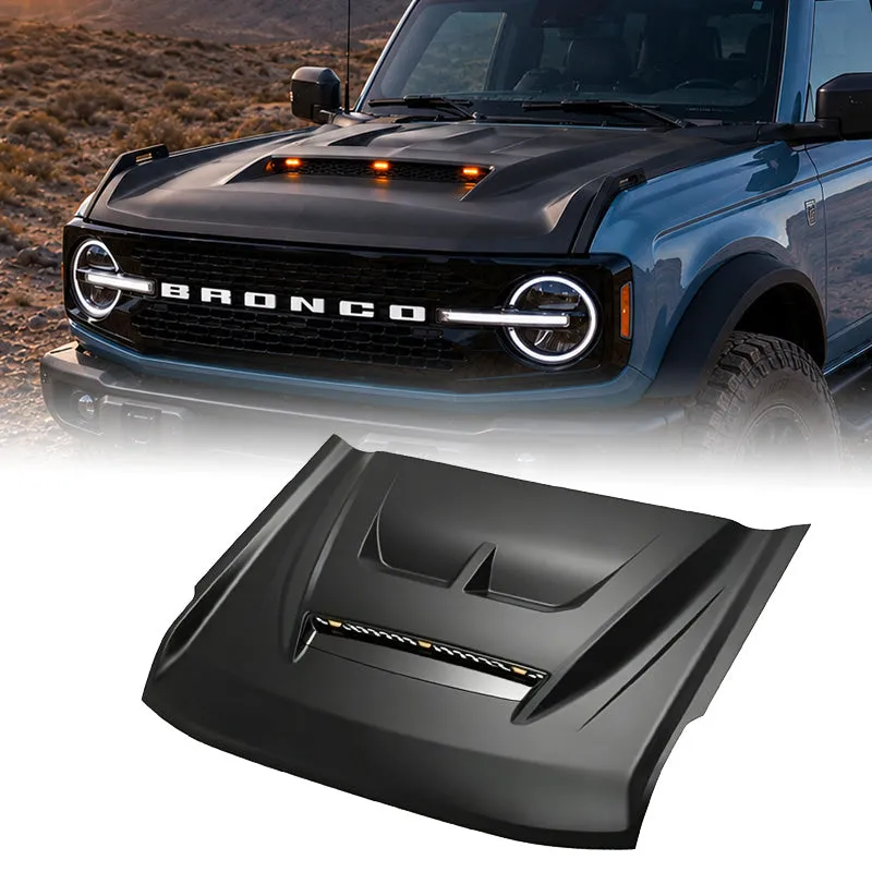 LED Factory Mart 2021-2026 Ford Bronco Hood with Functional Air Scoop and LED Lights