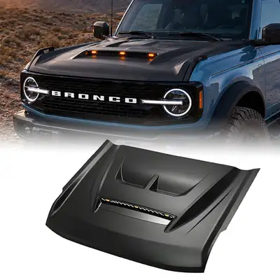 LED Factory Mart 2021-2026 Ford Bronco Hood with Functional Air Scoop and LED Lights