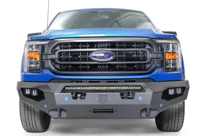 Fab Fours Matrix Front Bumper; 2 Stage Black Powder Coat; No Guard; w/Sensor Holes; Compatible w/Adaptive Cruise Control; Accommodates Factory LED Fog Lights Or [3] 3X3 LED Cubes;