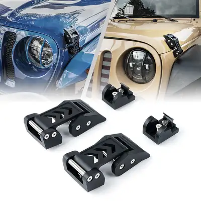 Xprite Xprite Black Aluminum Hood Latch Kit for 2007-2018 Jeep Wrangler JK & 2018+ Jeep Wrangler JL