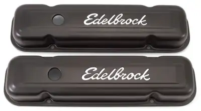 Edelbrock Edelbrock 4453 Signature Series Valve Covers, Black, Low Profile, Pontiac 301-455 V8, '62-'79