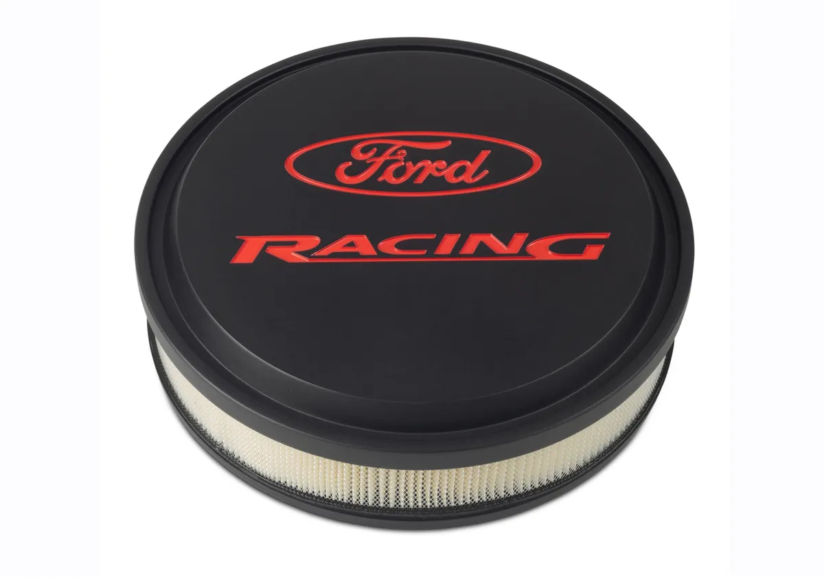 Slant-Edge Alunimum Air Cleaner Kit Black Crinkle Recessed Red Emblems 13 Inch Ford Racing product image