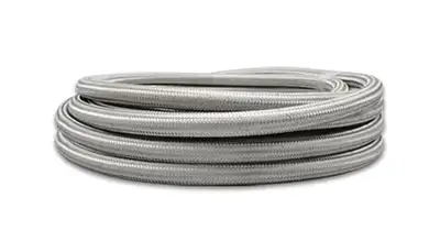 Vibrant Performance Stainless Steel Braided Flex Hose; -8AN; 0.422 in. Hose ID; 0.547 in. Hose OD; 5.5625 in. BR; 2500 PSI Operating Pressure; 8000 PSI BP; Natural; 20 ft. Roll; w/PTFE Liner;