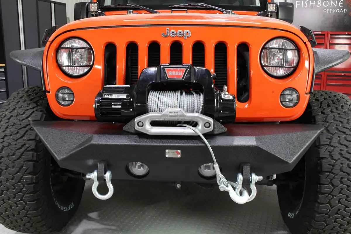 Jeep JK Front Bumper 07-18 Wrangler JK Rubicon and Unlimited Steel Black Textured Powdercoat Manowar Series Fishbone Offroad product image