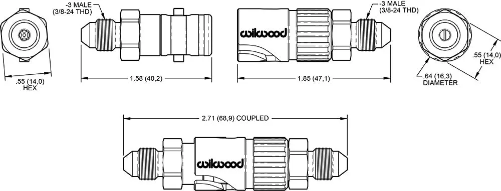Wilwood Brakes Nobleed Quick Disconnect Fitting Kit3 an Male/3 an Male Aluminum Black