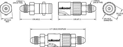 Wilwood Brakes Nobleed Quick Disconnect Fitting Kit3 an Male/3 an Male Aluminum Black