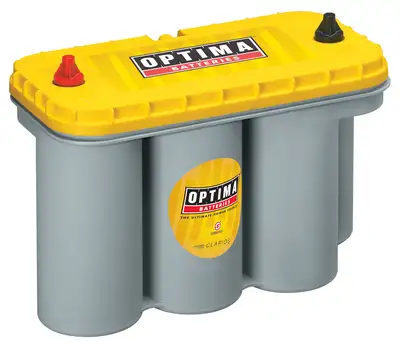 OPTIMA YellowTop® Deep Cycle Battery; UNBOXED; Grp. D31T;Cold Crank Amps 900;Crank Amps 1125;Res. Cap. 155;Ampere Hour 75;Threaded Terminal;L-12 13/16 in.;W-6.5 in.;H-9 3/8 in.;