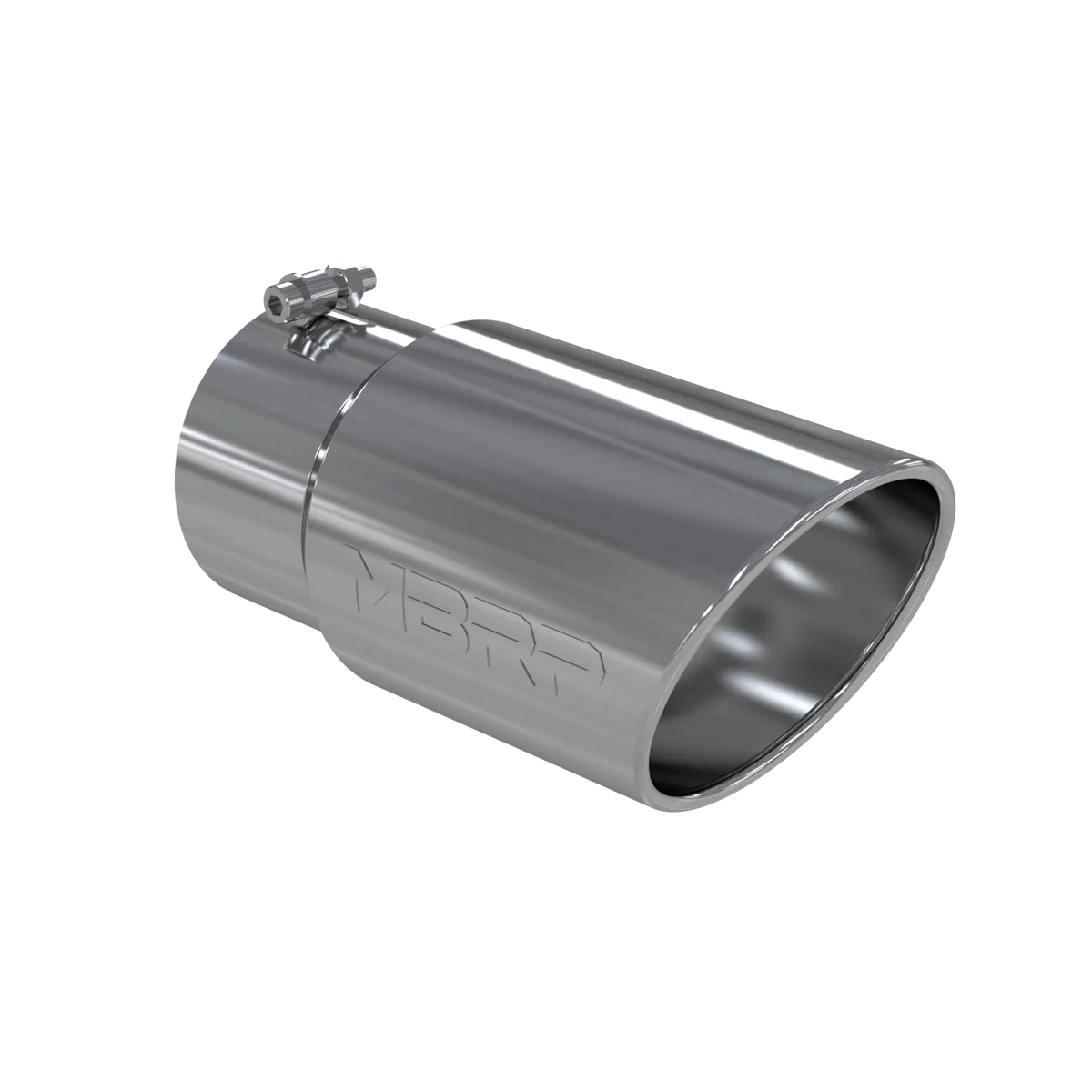 Armor Pro Exhaust Tip; 5 in. Inlet Diameter; 6 in. Outlet Diameter; 12 in. Length; Angled Rolled Edge; T304 Stainless Steel; Mirror Polished; product image