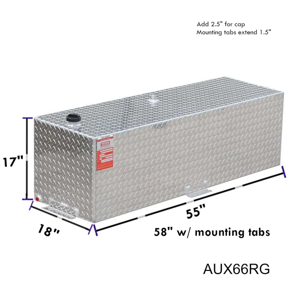 66 Gallon Rectangle Diamond Plate Aluminum Gasoline Auxilary Tank W/Fuel Pickup product image