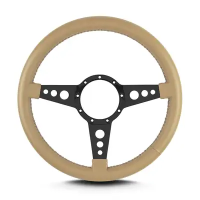 Lokar Lecarra Mark 4 GT Steering Wheel; Tan; Black Spokes; 14 in. Standard Grip;