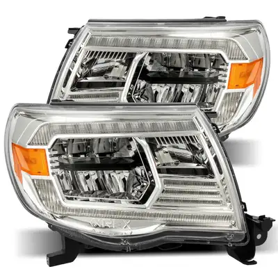AlphaRex Crystal Headlights Plank Style Design Chrome w Activation Light and DRL Toyota Tacoma 2005-2011