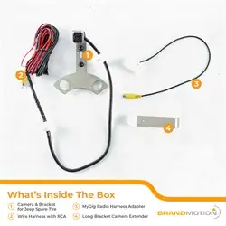 Brandmotion SummitView™ For Jeep® Adjustable Rear Vision System; For Aftermarket Display; Non-Removable Parking Gridlines; High Quality CMOS Camera; Exclusive Stainless Steel Rear Tire Mount;