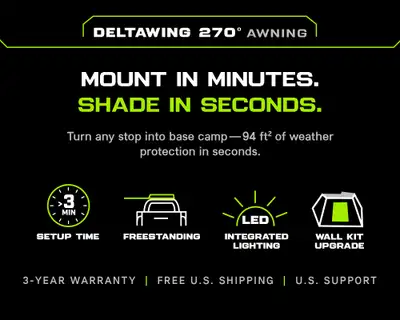 Ironman 4x4 Deltawing 270degree 6.5ft Freestanding Awning For Right Side With LED Lights Waterproof Uv50 Kit