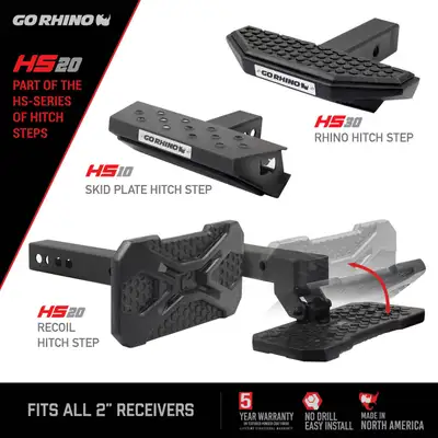 Go Rhino 2in Hitch Receivers Universal Fold Down Bumper Step Black